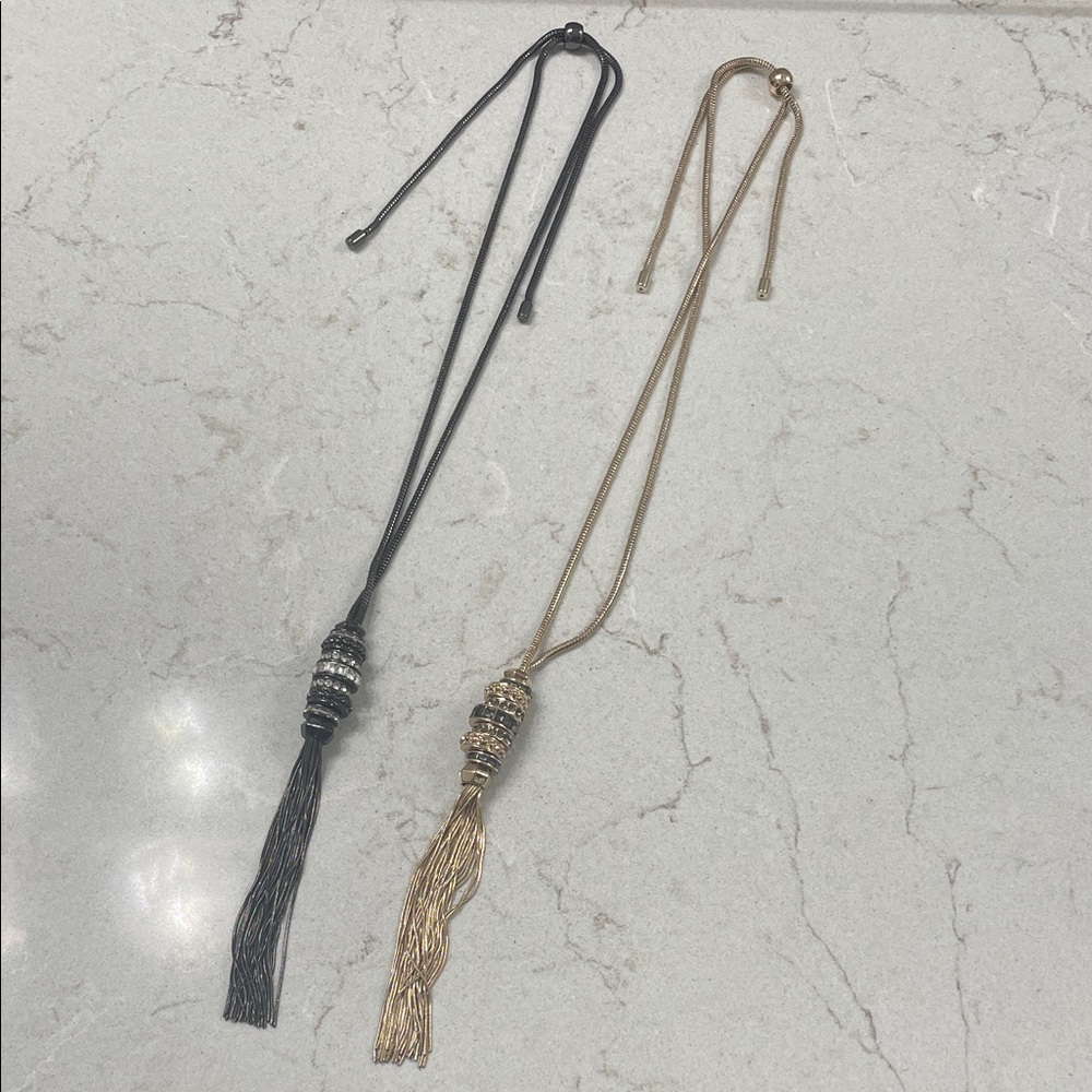White House black market Black and Gold Tassel Necklaces - adjustable length